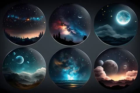 Starry Night Sticker Set Stock Illustration