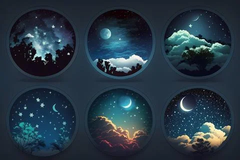 Starry Night Sticker Set Stock Illustration