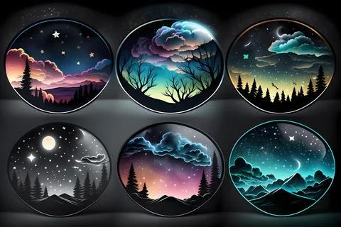 Starry Night Sticker Set Stock Illustration