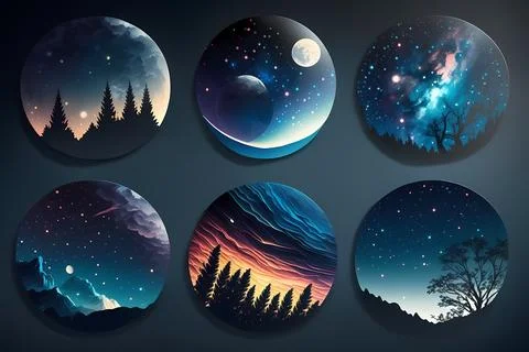 Starry Night Sticker Set Stock Illustration