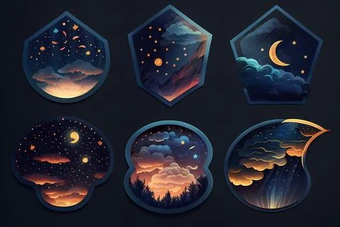Starry Night Sticker Set Stock Illustration