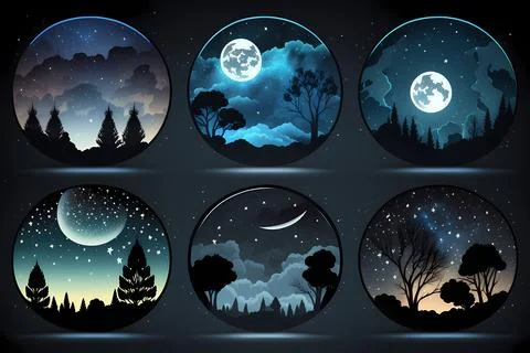 Starry Night Sticker Set Stock Illustration