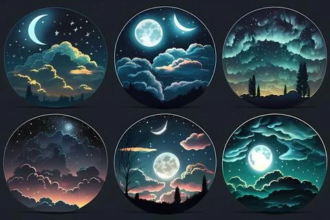 Starry Night Sticker Set Stock Illustration