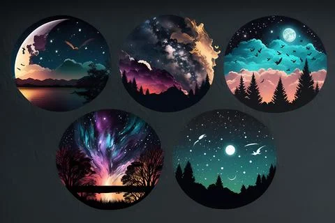 Starry Night Sticker Set Stock Illustration