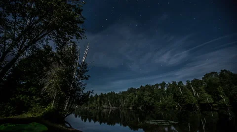 Starry Night Time Lapse With Forest &amp; Lake 库存影片 68570099