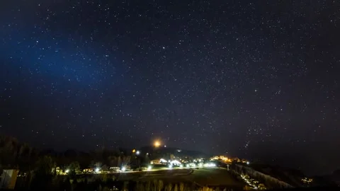 Starry Night Timelapse Over Mountain Observatory Lights Stock Footage 345961410