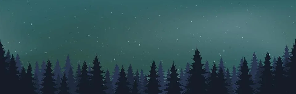 Starry Night Vector with conifers Stock Illustration
