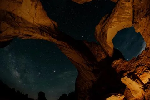 Starry Night View, Double Arch, Arches National Park 스톡 사진