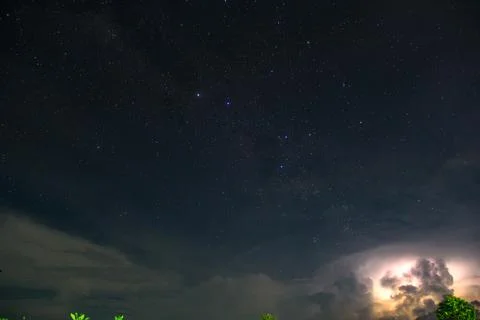 Starry night view with storm clouds Stockfoto's