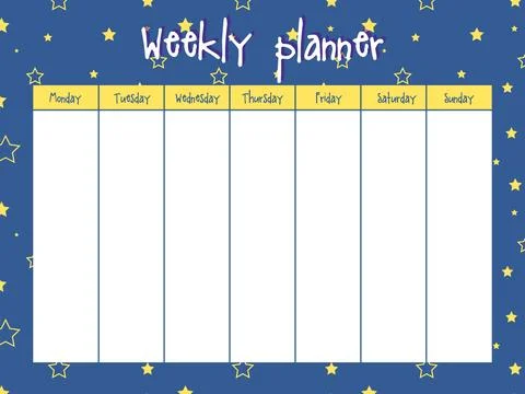 Starry night  Weekly planner for busy hardworking person. Blank template wi.. Stock Illustration