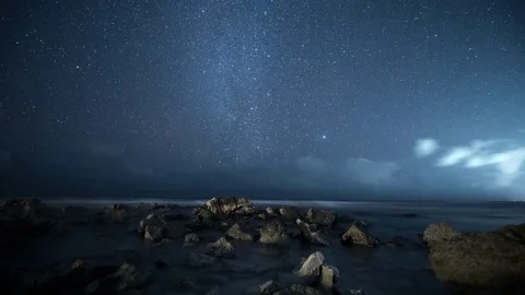 Starry Ocean Scene at Night Time-Lapse | Stock Video | Pond5