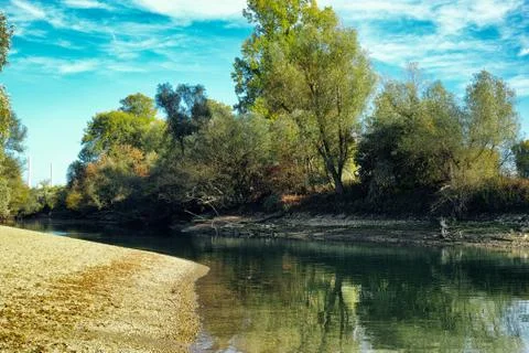 Starry river nature reflexion waves beach landscape mannheim neckerau beach Stock Photos