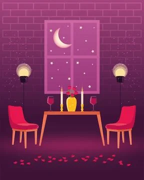 Starry romantic dinner. Vector Ilustração Stock