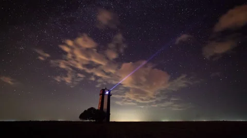 Starry sky above the lighthouse. Timelapse of the Milky Way and the Perseids. Stock Footage 145531264