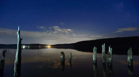 The starry sky above a mountain lake Stock Footage 64894792