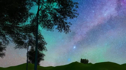 Starry sky and aurora at night over sea and lake Stock Footage 255760232