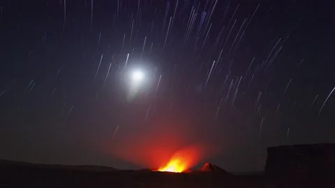 Starry sky and  volcano Stock Footage 155232962