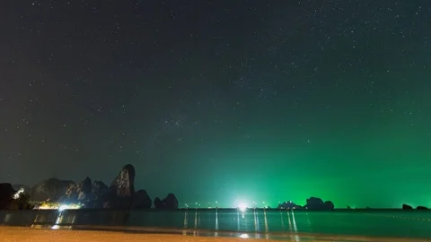 Starry sky on the beach. Tonsay bay. Thailand. Timelapse Stock Footage 120461996