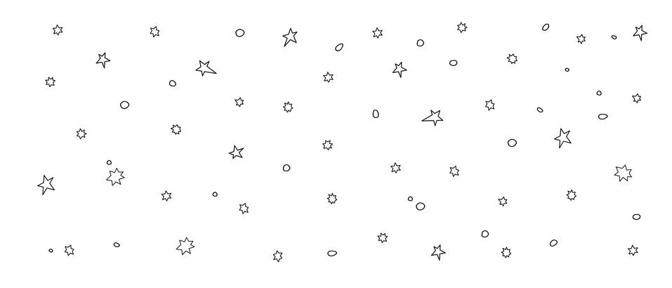 Starry sky. Black outline elements on white background. Hand drawn doodles. U Stock Illustration