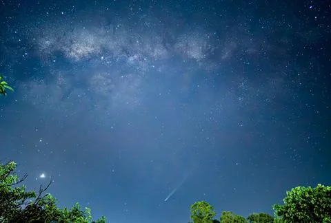 Starry sky with comet Stock Photos