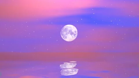 Starry sky, the full moon and pink sunset clouds 3D 4K animation with copy space Stock Footage 219828352