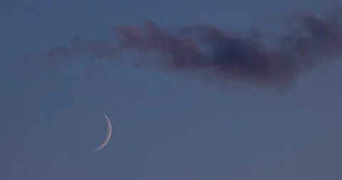 Starry sky with half moon in scenic sunset cloudscape video Stock Footage 287275814