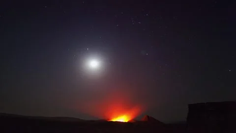 Starry sky, moon and volcano Stock Footage 155232968