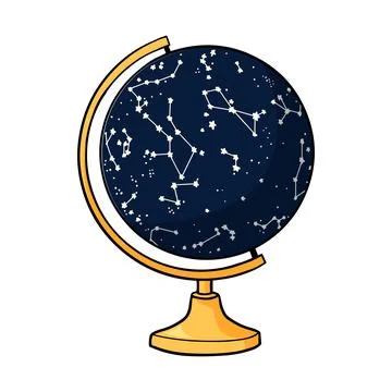 Starry Sky Night Map with Constellations on Globe. Hand drawn doodle vector i Illustrazione stock