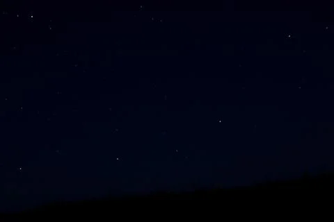 Starry sky at night over the grass field. Stock Photos