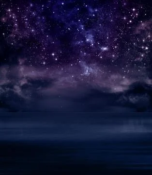 Starry sky in the open sea Illustrazione stock