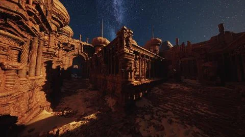 Starry Sky Over Building Ilustración de archivo