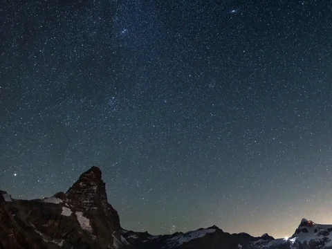 The starry sky over Matterhorn, Time Lapse . Stock Footage