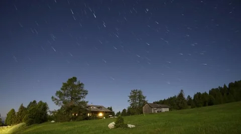 Starry sky over the mountain hut Stock Footage 46681918