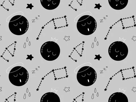 Starry sky pattern with planets Ilustración de archivo
