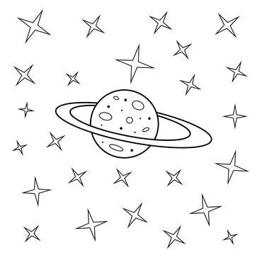Starry sky simple drawing planet and stars, vector night sky with celestial Stock Illustration