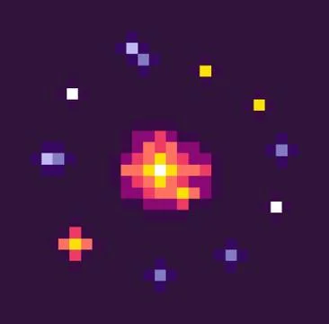 Starry Sky, Space Pixel Game, Celestial Body Set Stock Illustration