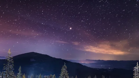 Starry sky time lapse in Carpatian mountains, 4k timelapse, photograp Stock Footage 119178090
