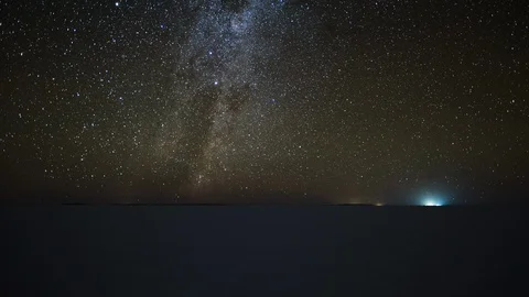 Starry sky timelapse over the salt flat of Salar de Uyuni Stock Footage 89165945