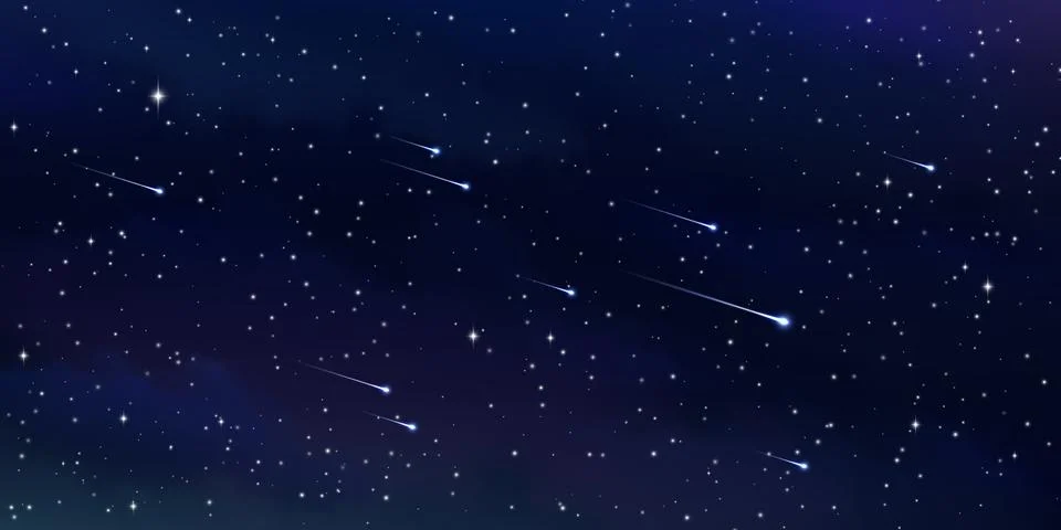 Starry space sky with comets and shooting stars Stock Illustration