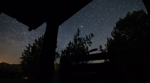 Starry Time Lapse with Tree and Cabin Silhouette Stock-Footage 51697658