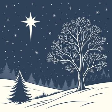 Starry Winter Night Sky with Falling Snow Stock Illustration
