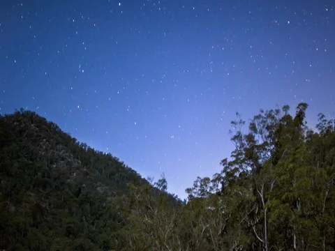 Stars and clouds moving over green mountains Stock Footage 76101044