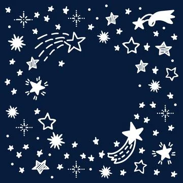 Stars and comets hand drawn doodle frame. Starry doodles vector illustration  Stock Illustration