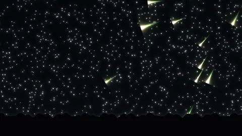 Stars and light rays shine in a dark night sky over the Stock Footage 338316321