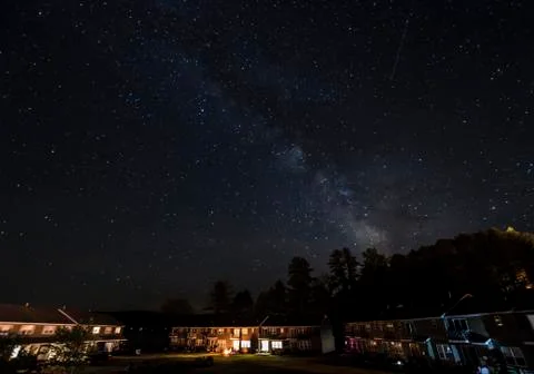 Stars and the Milky Way over a Group of Vacation Homes Stock Photos