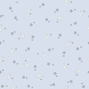 Stars and Moon Pattern. Baby's Seamless Pattern on Pastel Blue Background Stock Illustration