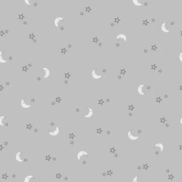 Stars and Moon Pattern. Baby's Seamless Pattern on Gray Background. Illustrazione stock