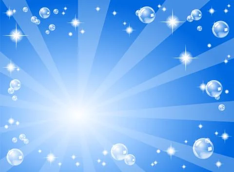 Stars and soap bubbles in front of a blue background Stock Illustration