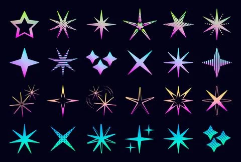 Stars and sparkles neon set Иллюстрация