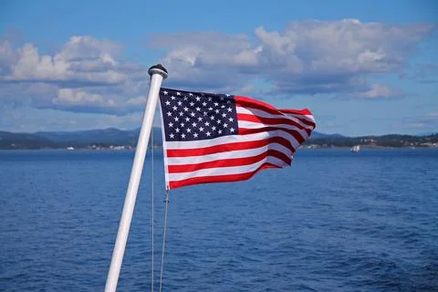 The stars and stripes flag on the ferry from Canada to the USA Stock Photos